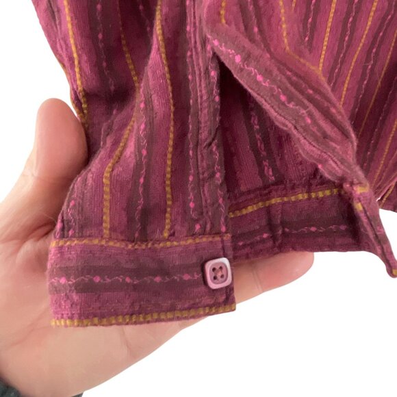 Woolrich Womens Petite Sz M Striped Button-Up Shirt Cotton Long Sleeve Burgundy - Picture 5 of 7